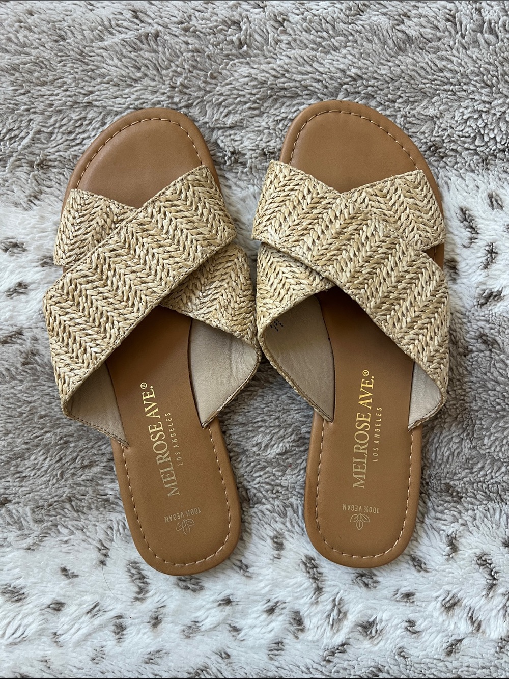 10 | Melrose Ave. Women's Tan Braided Crossover Slide Sandals
